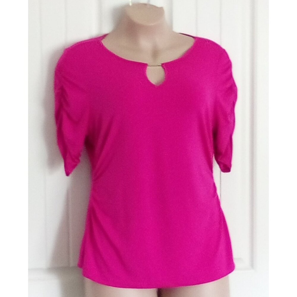 Trafian Sport Women's XL Pink Ruched Sleeve Keyhole Top